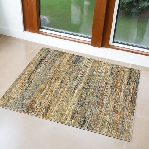 2' X 8' Gold And Slate Abstract Runner Rug
